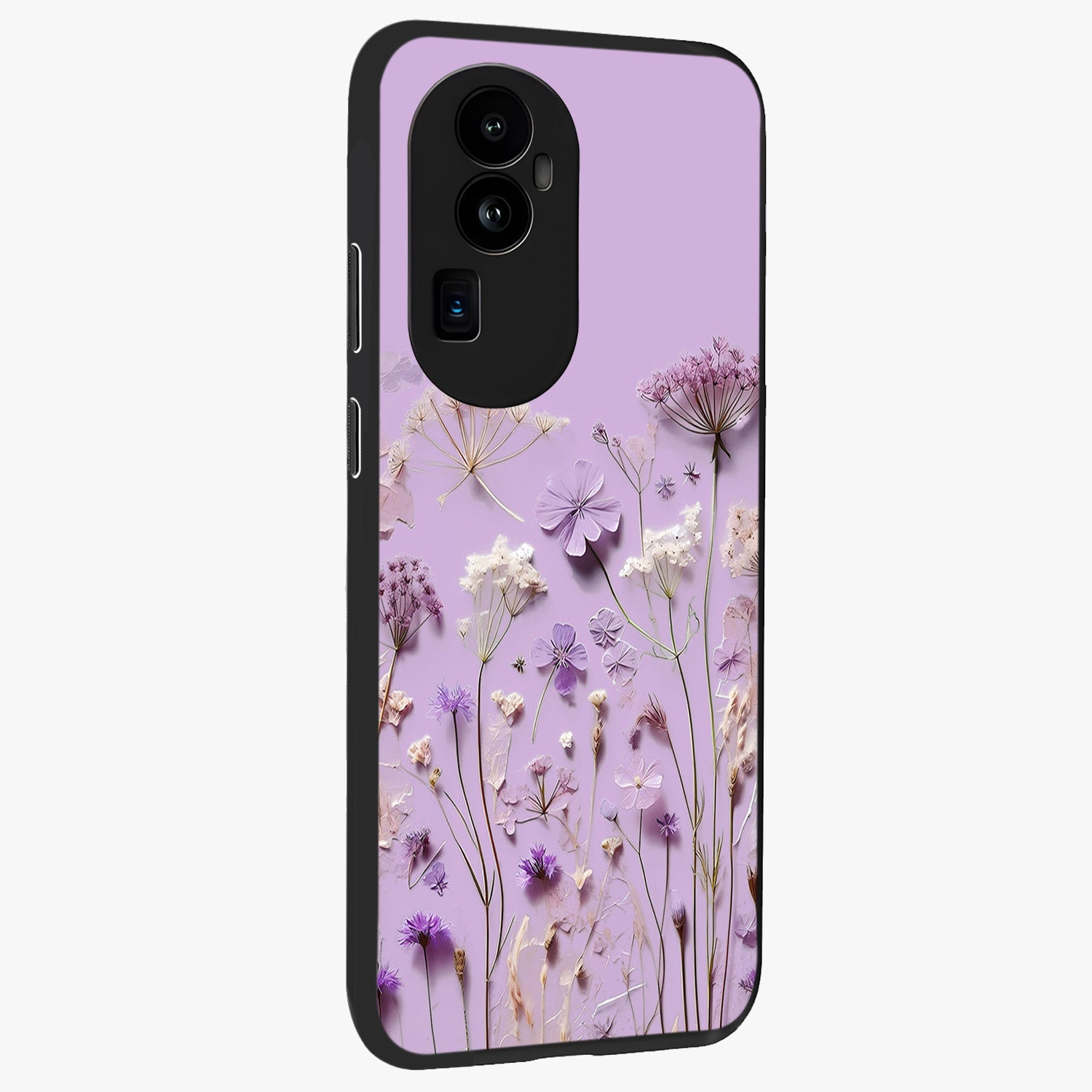 Lavender Blossom Dream Glass Case upright view showcasing delicate lavender blossom artwork with peaceful floral theme.