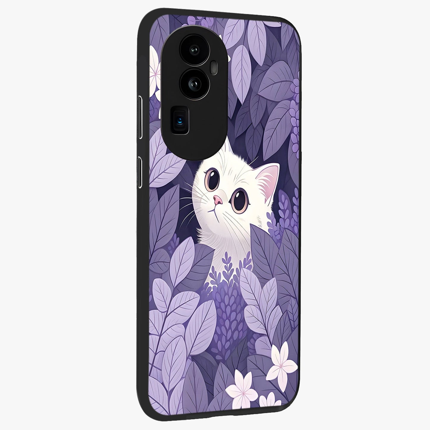 Lilac Hide Peek Cat Glass Case upright view showcasing charming cat artwork with adorable peek theme.