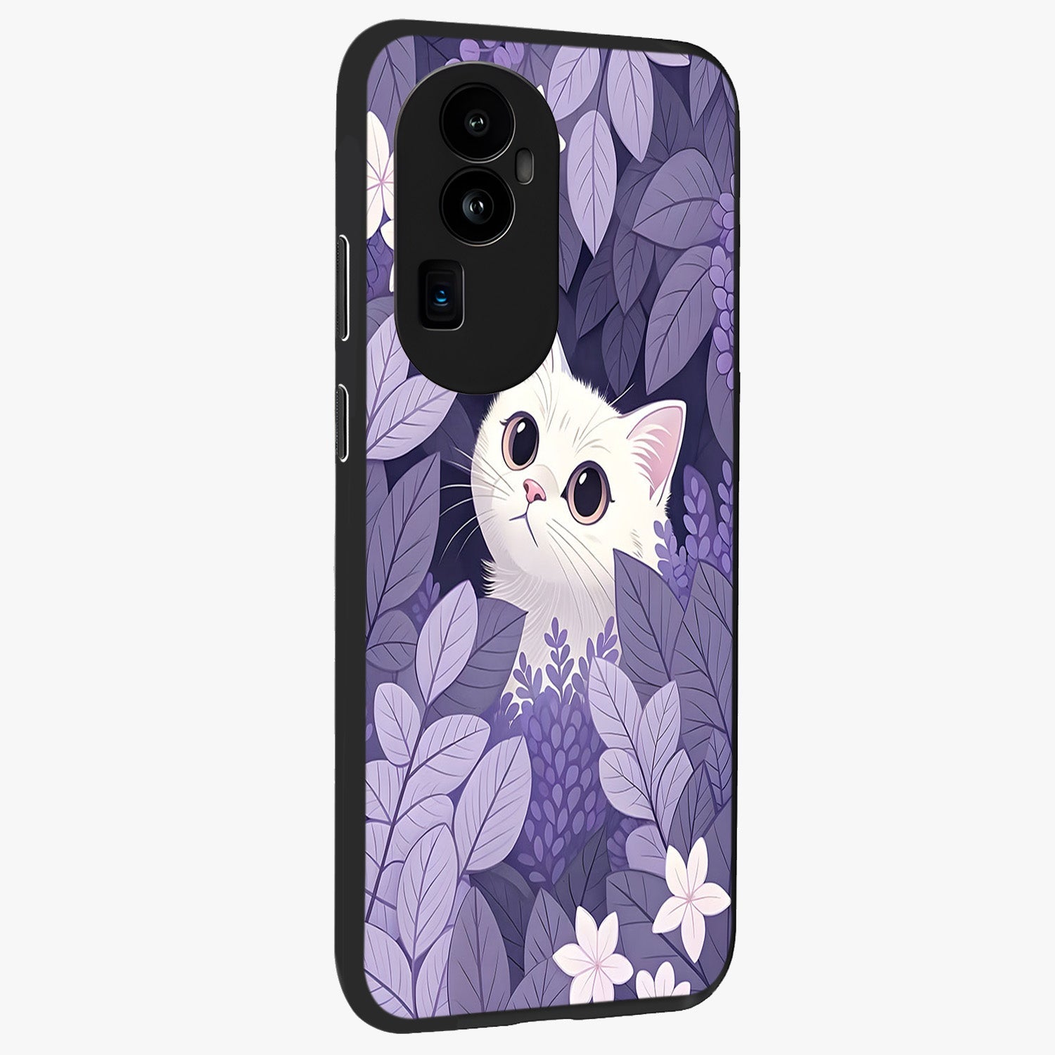 Lilac Hide Peek Cat Glass Case upright view showcasing charming cat artwork with adorable peek theme.