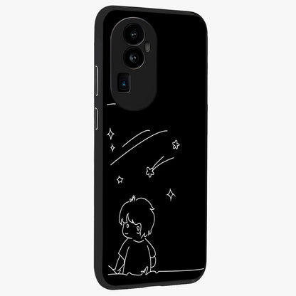 Line Art Boy With Shooting Stars Glass Case upright view showcasing artistic shooting star illustration with minimal style.