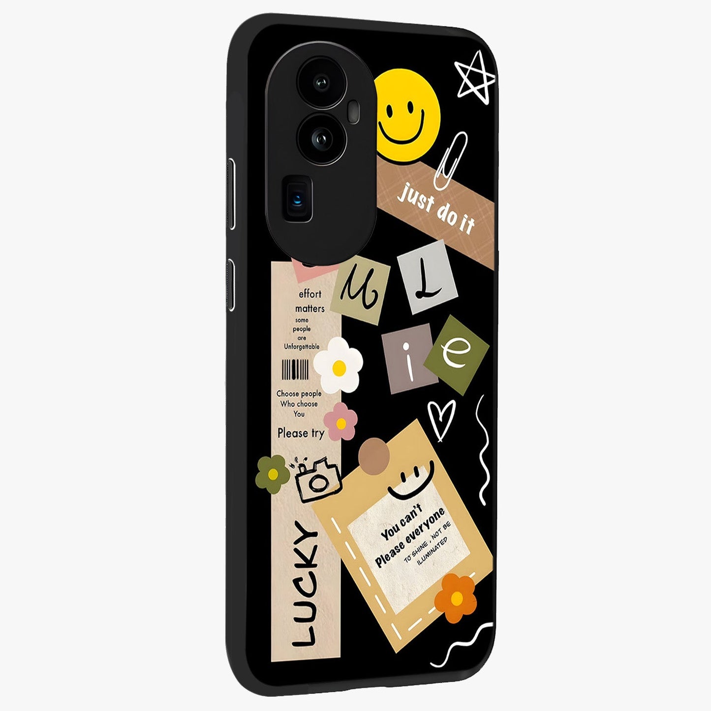 Lucky Aesthetic Collage Glass Case upright view showcasing vibrant collage artwork with youthful aesthetic theme.