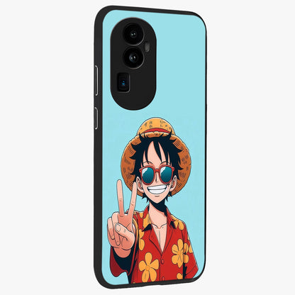 Luffy Summer Anime Vibe Glass Case upright view showcasing dynamic anime artwork with bright adventurous theme.