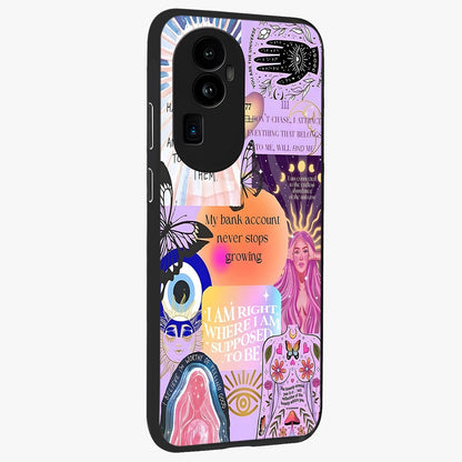 Manifestation Collage Glass Case upright view showcasing artistic manifestation themed artwork with creative style.