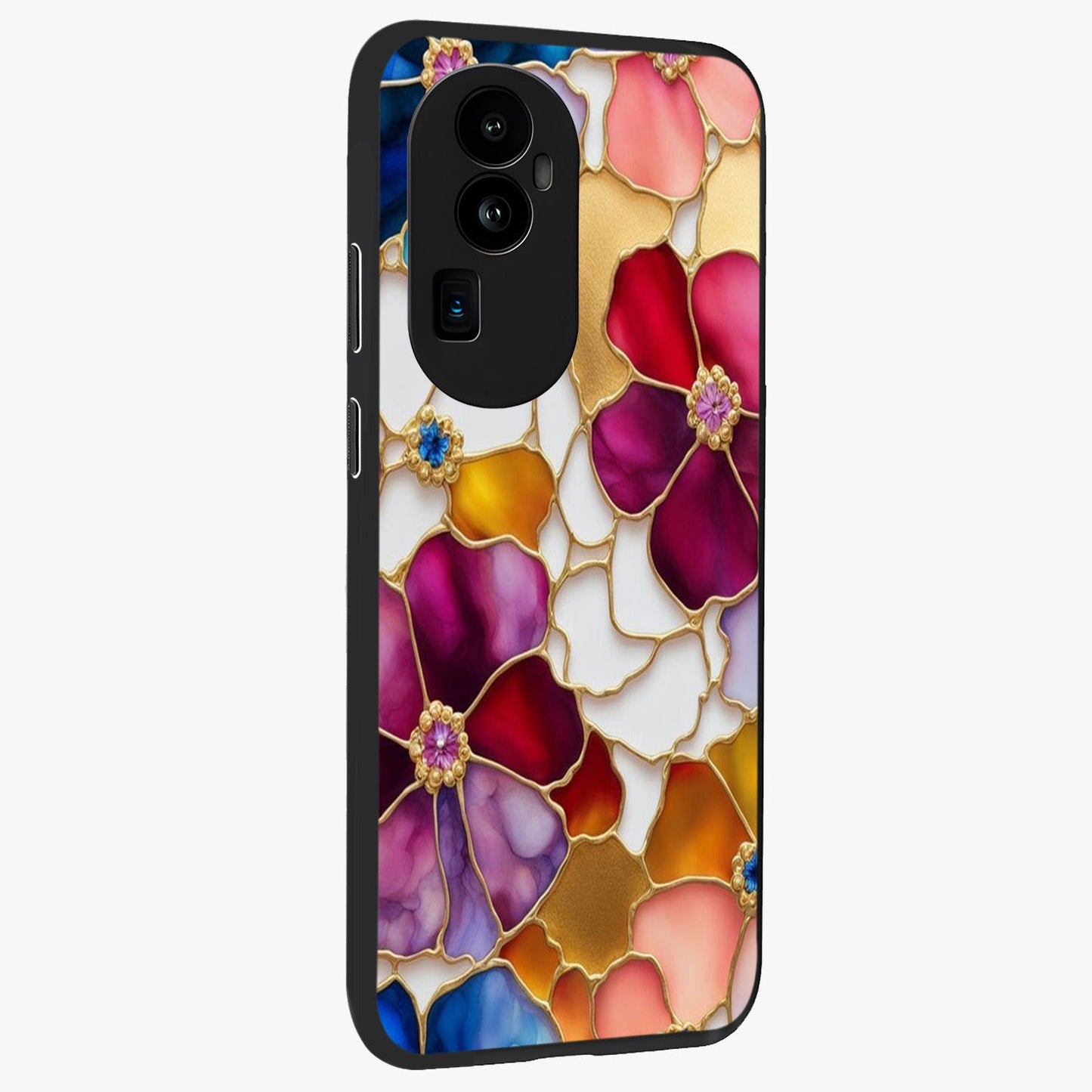 Marble Flower Pattern Glass Case upright view showcasing decorative marble flower artwork with refined style.