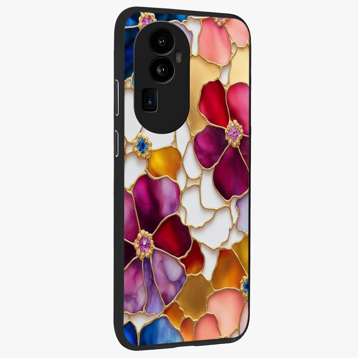 Marble Flower Pattern Glass Case upright view showcasing decorative marble flower artwork with refined style.