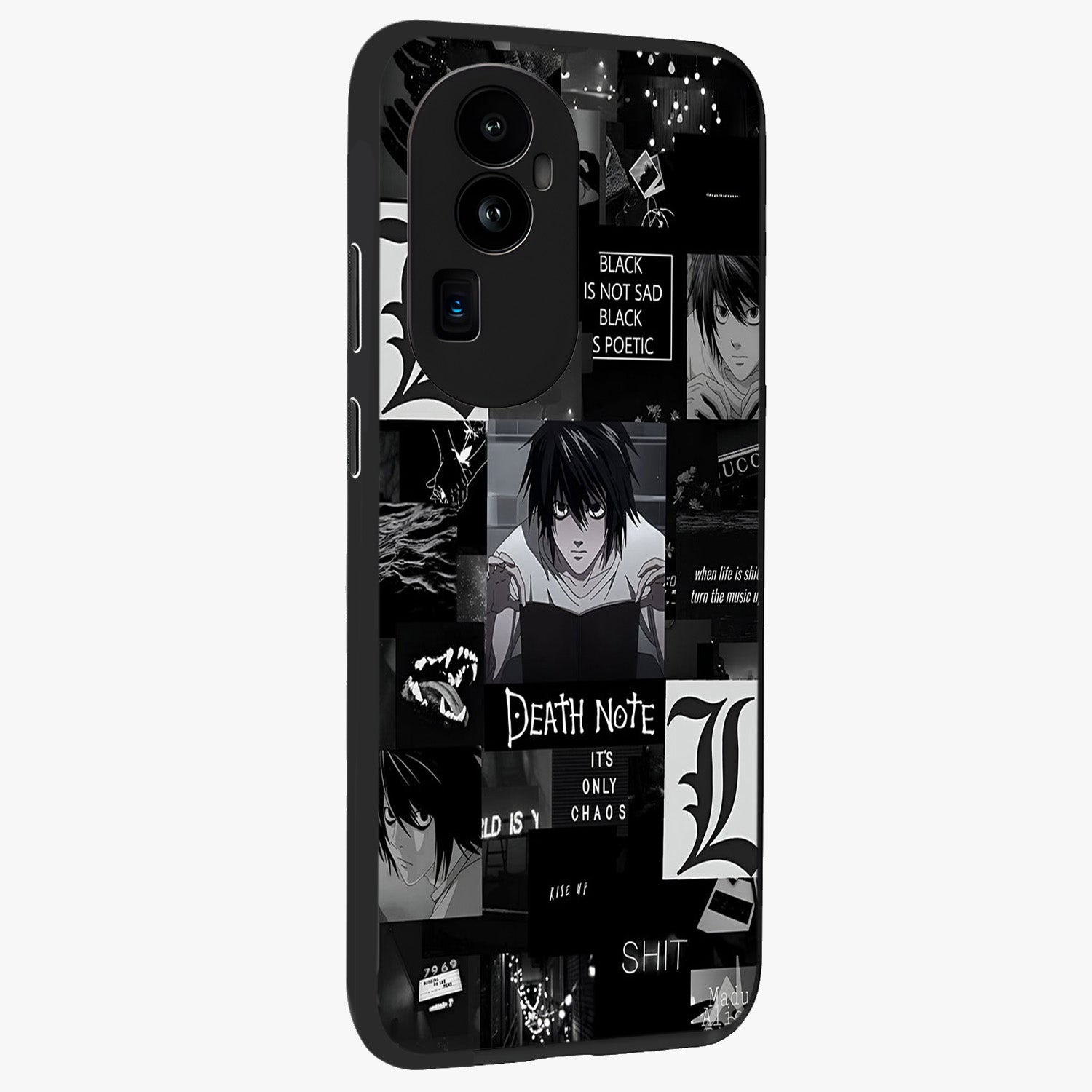 Midnight Chaos Mind Glass Case upright view showcasing expressive abstract artwork with bold dark theme.