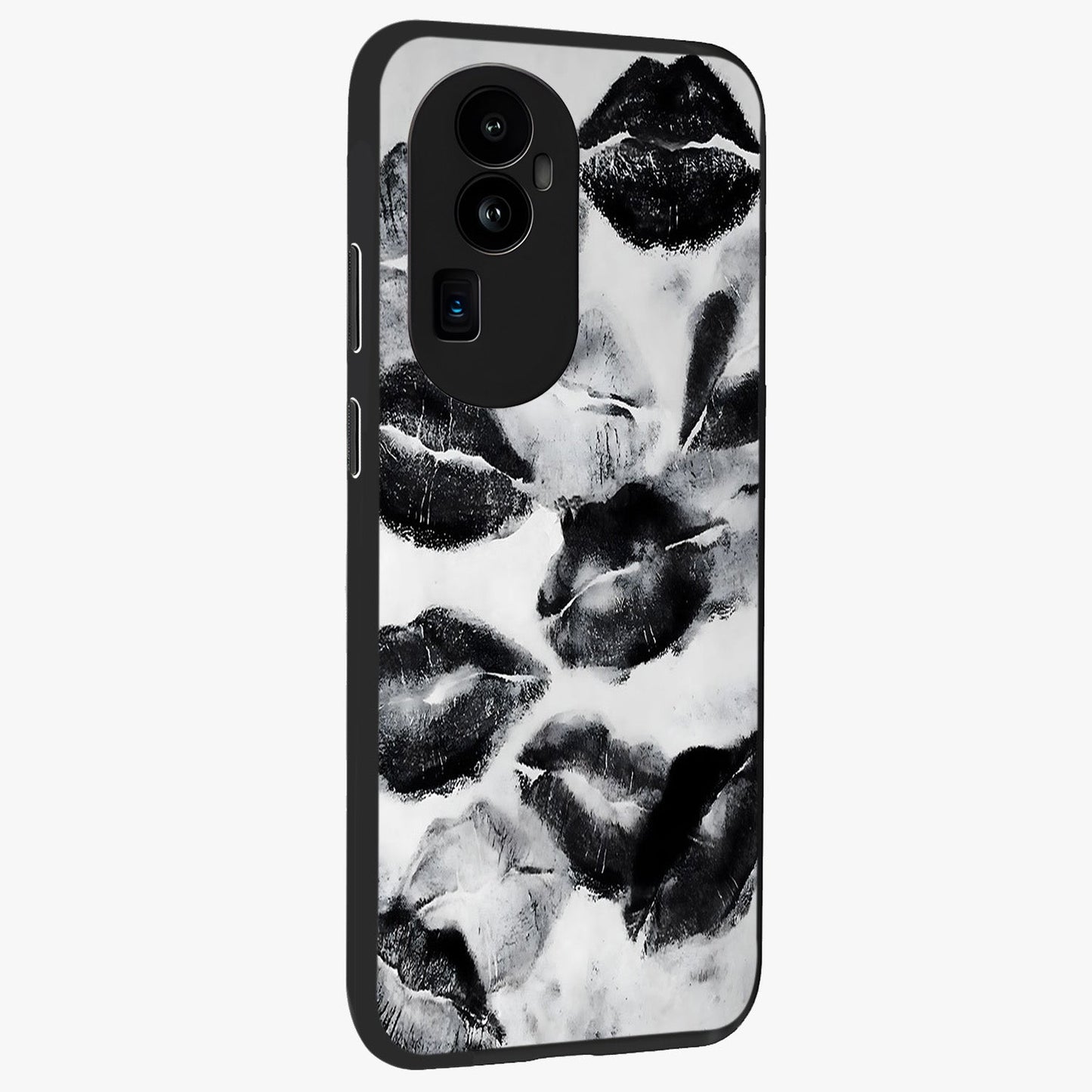 Midnight Kiss Marks Glass Case upright view showcasing stylish kiss mark artwork with trendy romantic theme.
