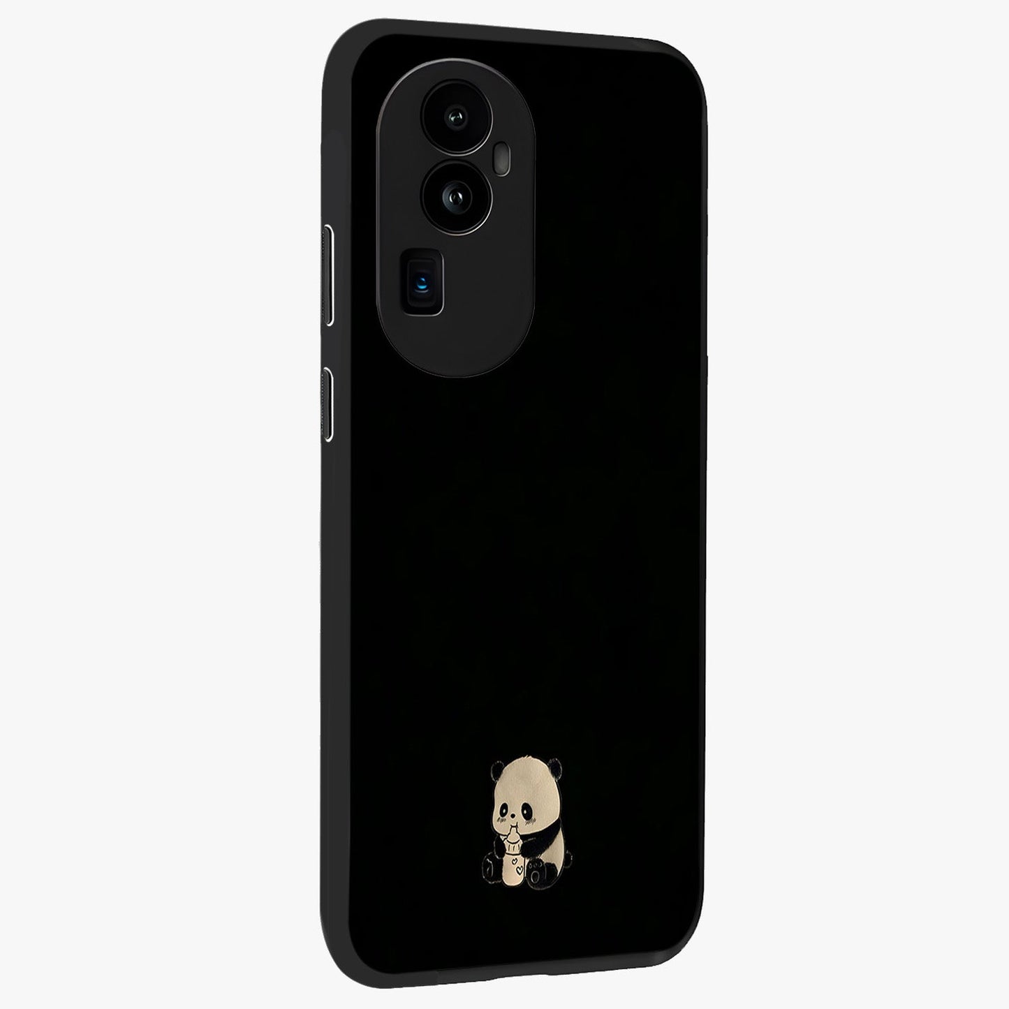 Midnight Panda Love Glass Case upright view showcasing charming panda artwork with playful romantic theme.