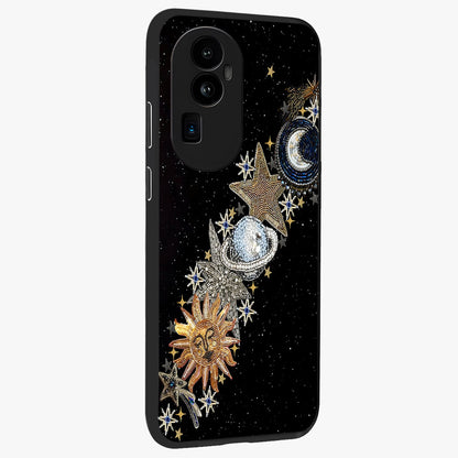 Pearls Universe Object Glass Case upright view showcasing decorative pearl themed artwork with cosmic elegance.