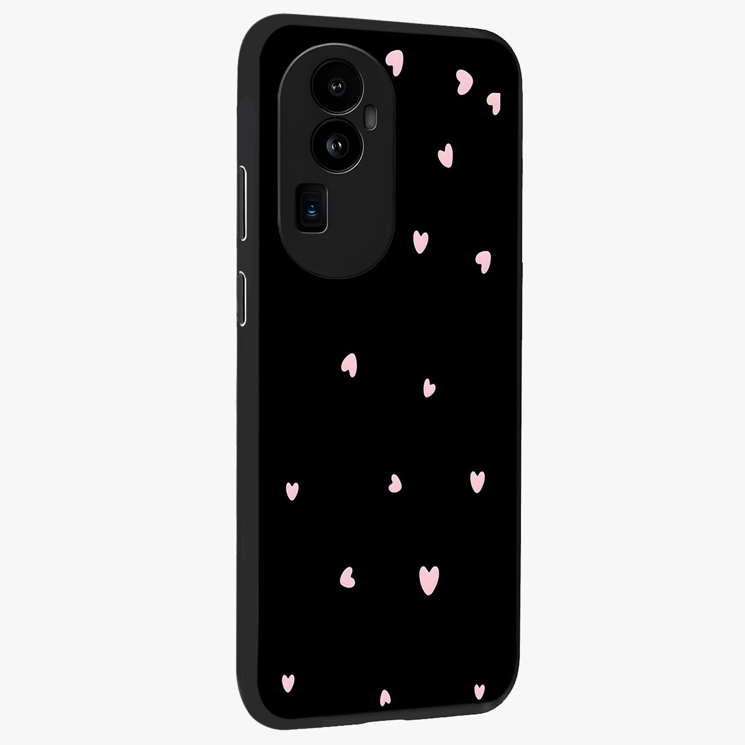 Pink Love Drops Glass Case upright view showcasing charming heart drop artwork with romantic playful theme.