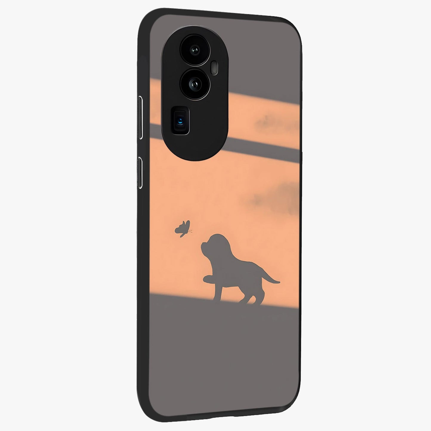 Puppy Shadow Art Glass Case upright view showcasing charming puppy artwork with creative silhouette theme.
