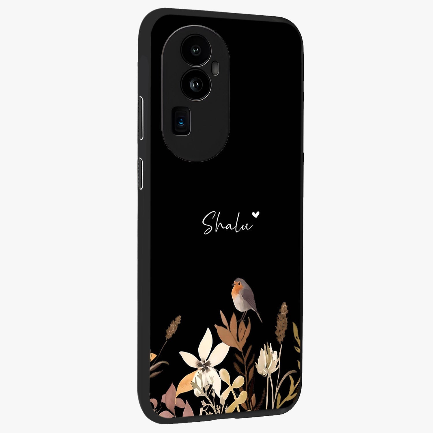 Quiet Garden Tune Custom Name Glass Case upright view showcasing serene botanical artwork with personalized aesthetic.
