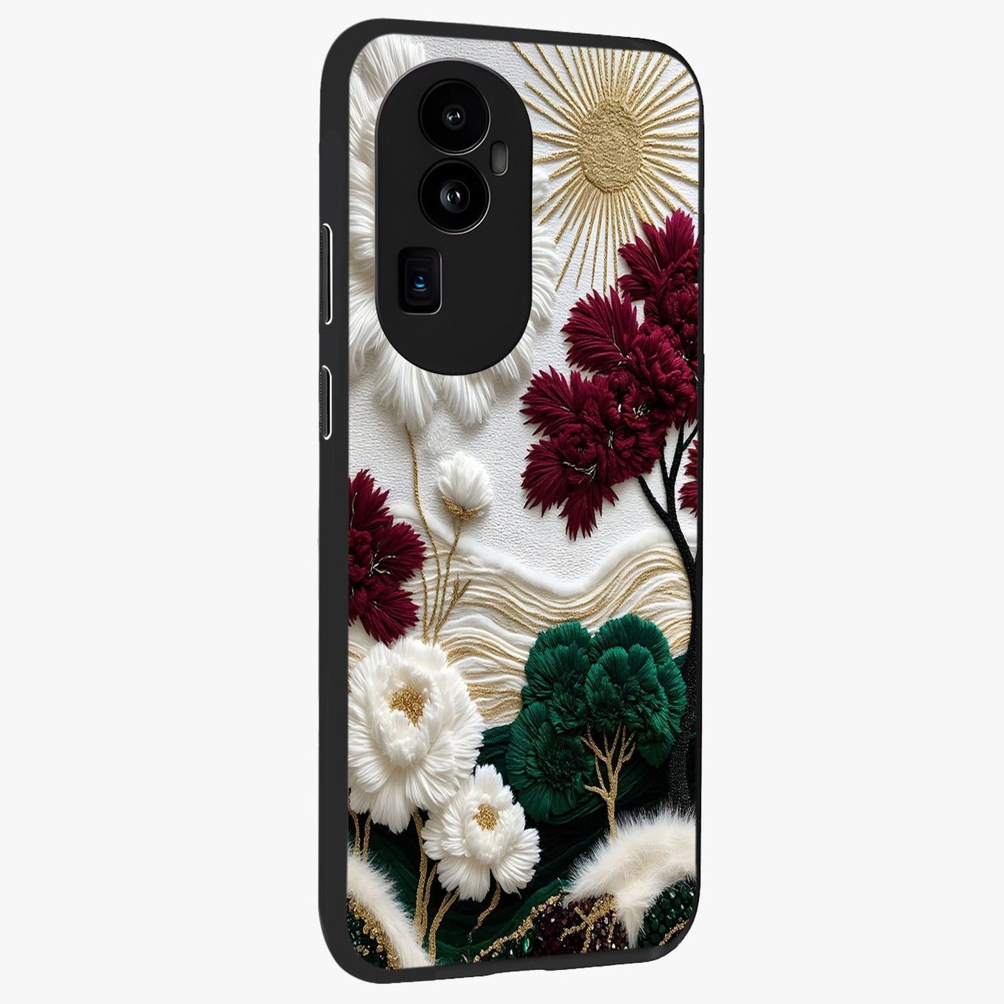 Radiant Bloom Elegance Glass Case upright view showcasing decorative flower artwork with refined botanical theme.