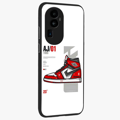 Retro Sneaker Blueprint Glass Case upright view showcasing stylish sneaker illustration with vintage streetwear theme.