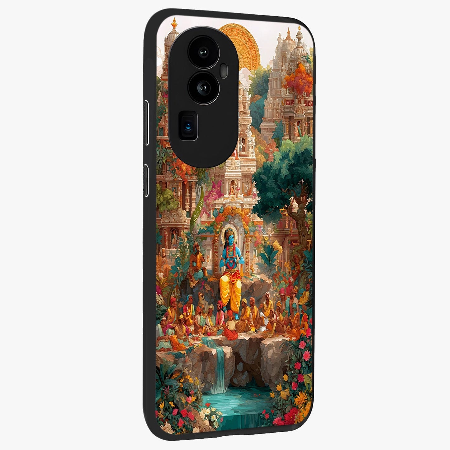 Sacred Sunlight Gods Glass Case upright view showcasing glowing divine artwork with sacred mythological theme.