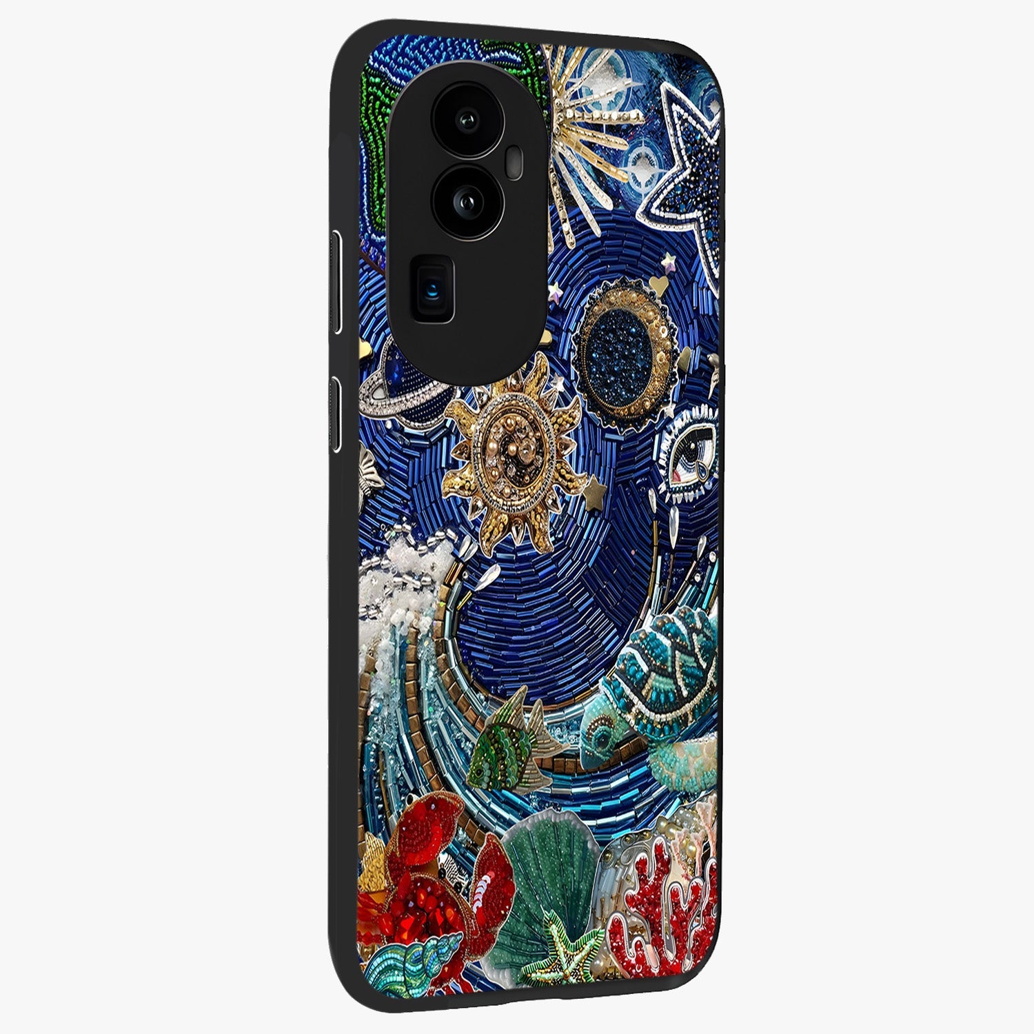 Universe Underwater Spark Glass Case upright view showcasing magical underwater galaxy artwork with vibrant cosmic theme.
