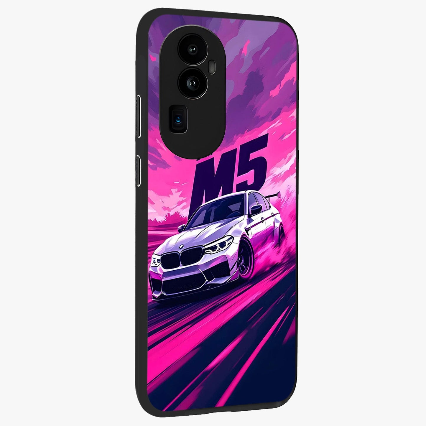Velocity Drift Pulse Glass Case upright view showcasing powerful racing artwork with energetic motorsport theme.