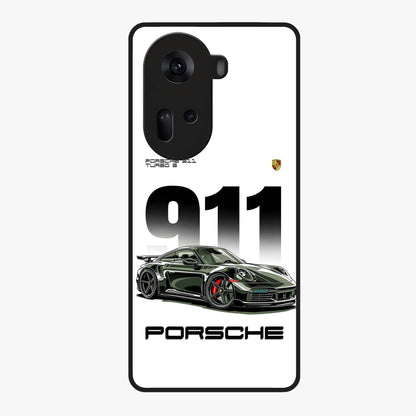 911 Turbo Dominance Glass Case showing clean flat back view with bold 911 sports car artwork and glossy glass finish.