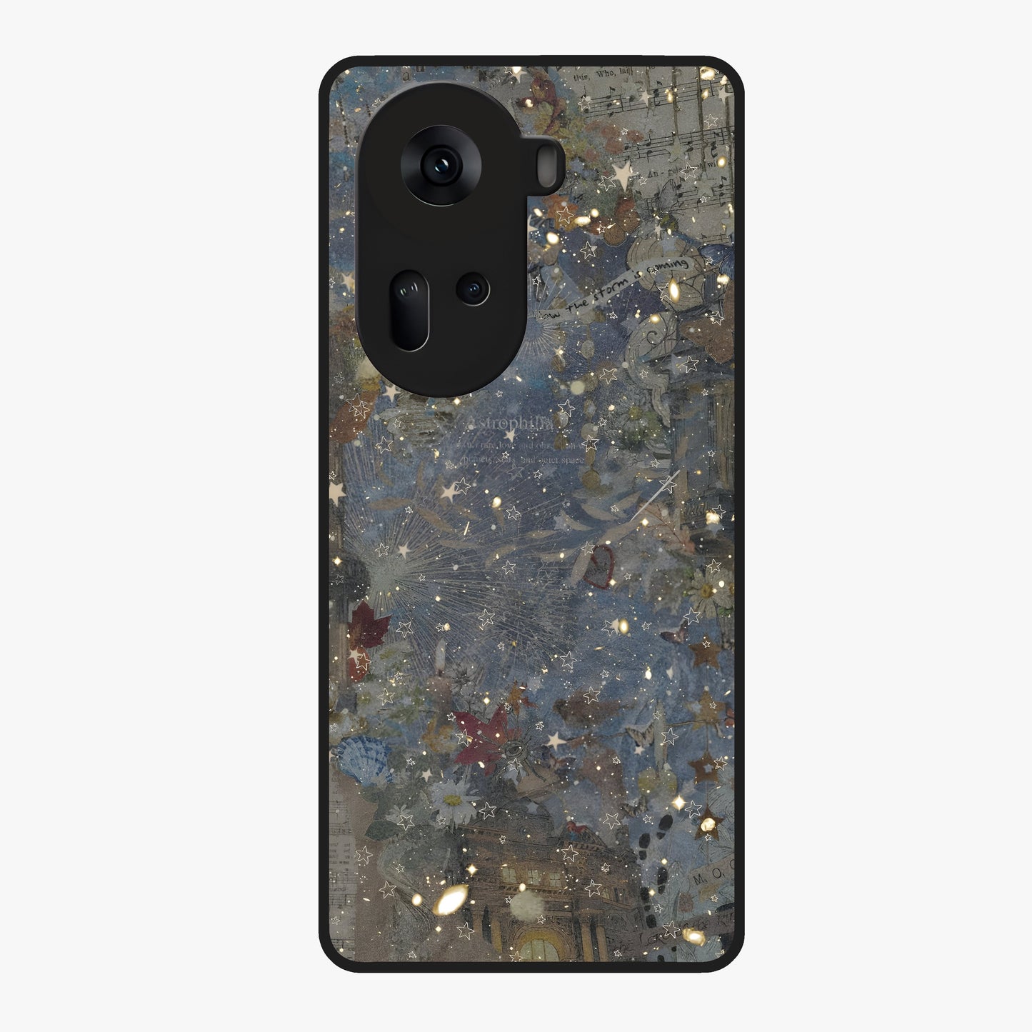 Aesthetic Astrolophia Glass Case showing flat back view with dreamy aesthetic design and glossy glass finish.