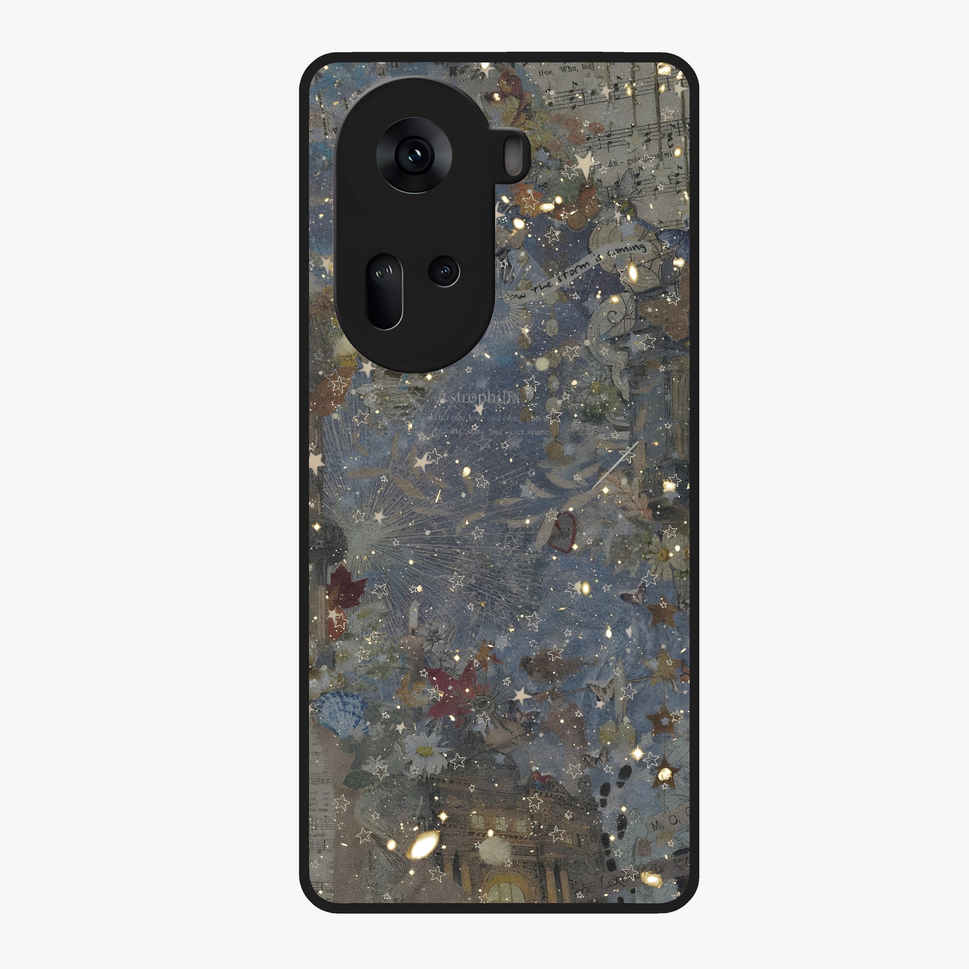Aesthetic Astrolophia Glass Case showing flat back view with dreamy aesthetic design and glossy glass finish.