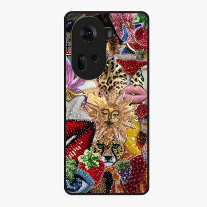 Beaded Fashion Jungle Glass Case showing flat back view with vibrant jungle inspired bead artwork and glossy glass finish.