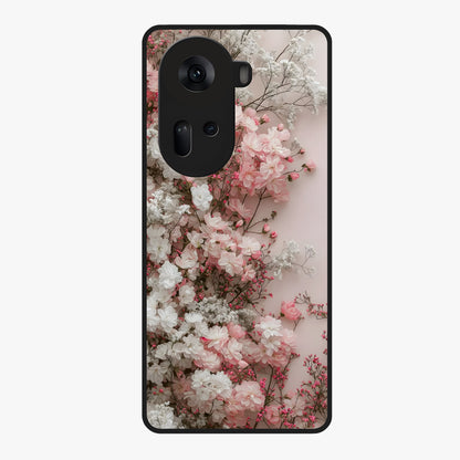 Blush Blossom Cloud Glass Case showing flat back view with dreamy blush cloud blossom artwork and glossy glass finish.