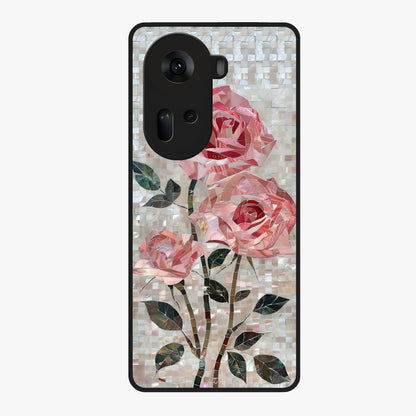 Blush Mosaic Bloom Glass Case showing flat back view with mosaic floral bloom artwork and glossy glass finish.
