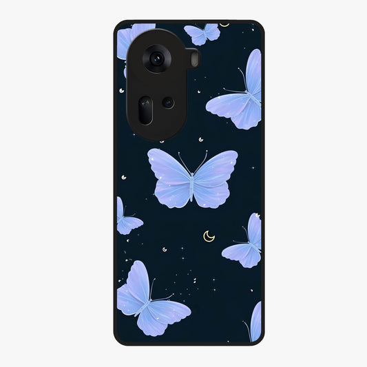 Butterfly With Stars Pattern Glass Case showing flat back view with butterfly and star pattern artwork and glossy glass finish.