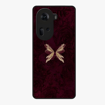 Crimson Fade Butterfly Glass Case showing flat back view with fading butterfly artwork and glossy glass finish.