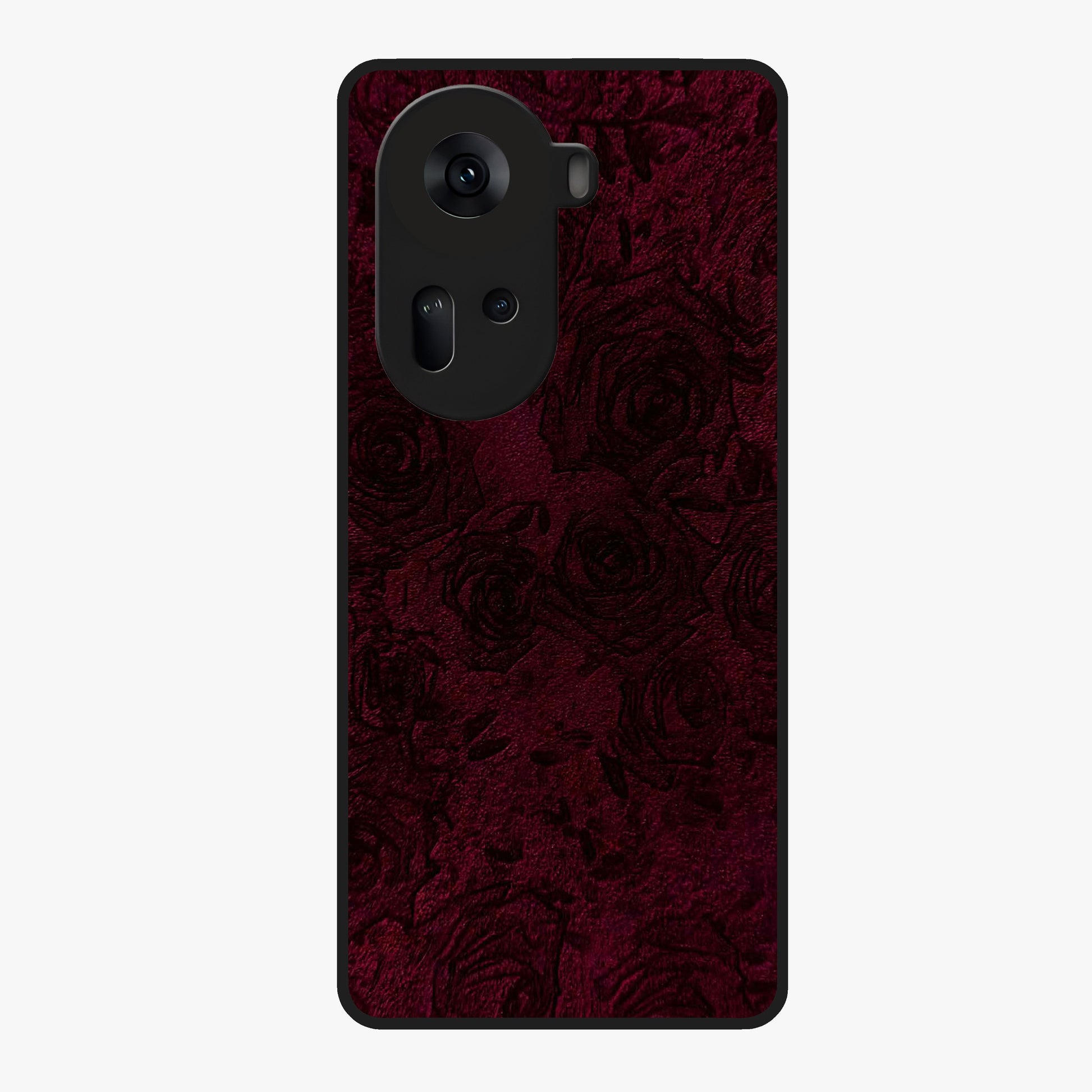 Crimson Fade Flow Glass Case showing flat back view with flowing crimson gradient artwork and glossy glass finish.