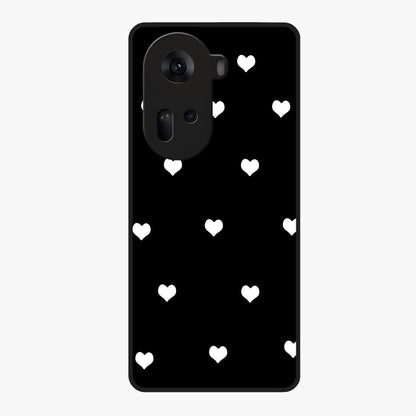 Cute And Simple White Hearts Glass Case showing flat back view with minimal white heart pattern and glossy glass finish.