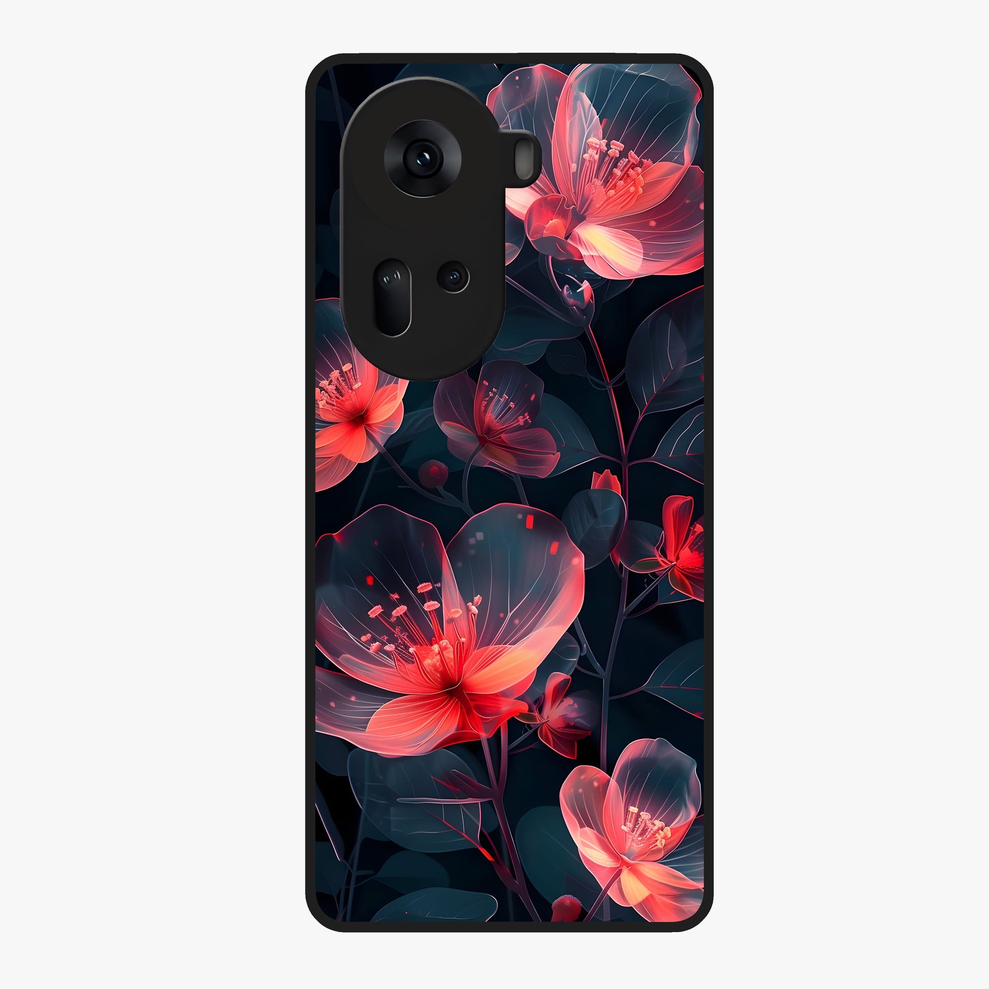 Dark Shade of Flower Glass Case showing flat back view with elegant dark floral artwork and glossy glass finish.