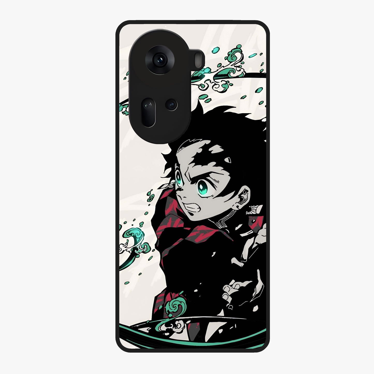 Demon Slayer Glass Case showing flat back view with bold anime inspired artwork and glossy glass finish.