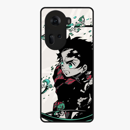 Demon Slayer Glass Case showing flat back view with bold anime inspired artwork and glossy glass finish.
