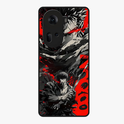 Demon Sword Resolve Glass Case showing flat back view with fierce sword warrior artwork and glossy glass finish.