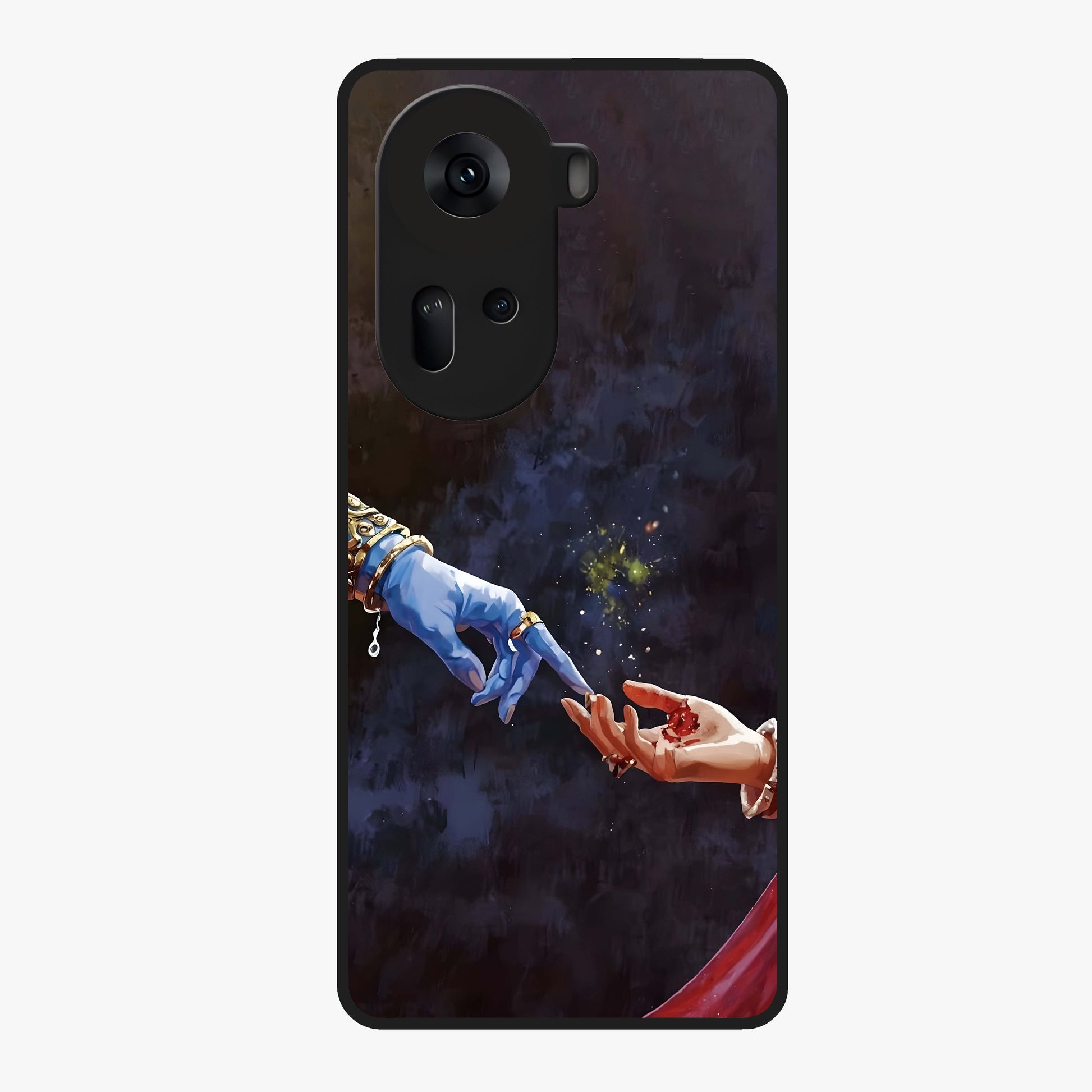 Divine Touch Eternal Glass Case showing flat back view with spiritual themed artwork and glossy glass finish.