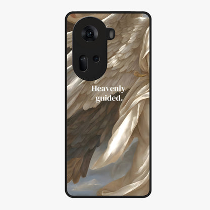 Divine Winged Grace Glass Case showing flat back view with elegant wing inspired artwork and glossy glass finish.