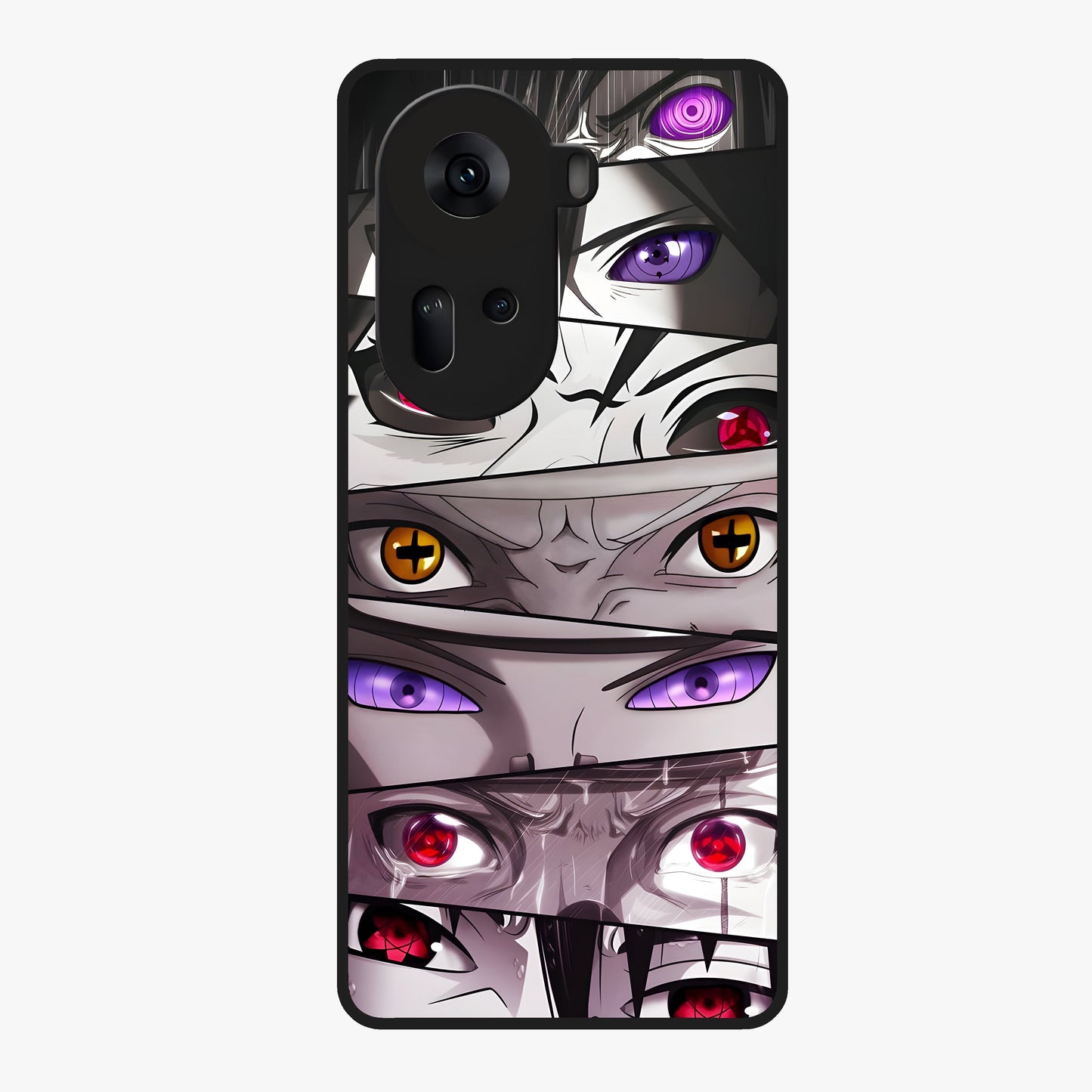 Eyes of Destiny Glass Case showing flat back view with striking eye themed artwork and glossy glass finish.