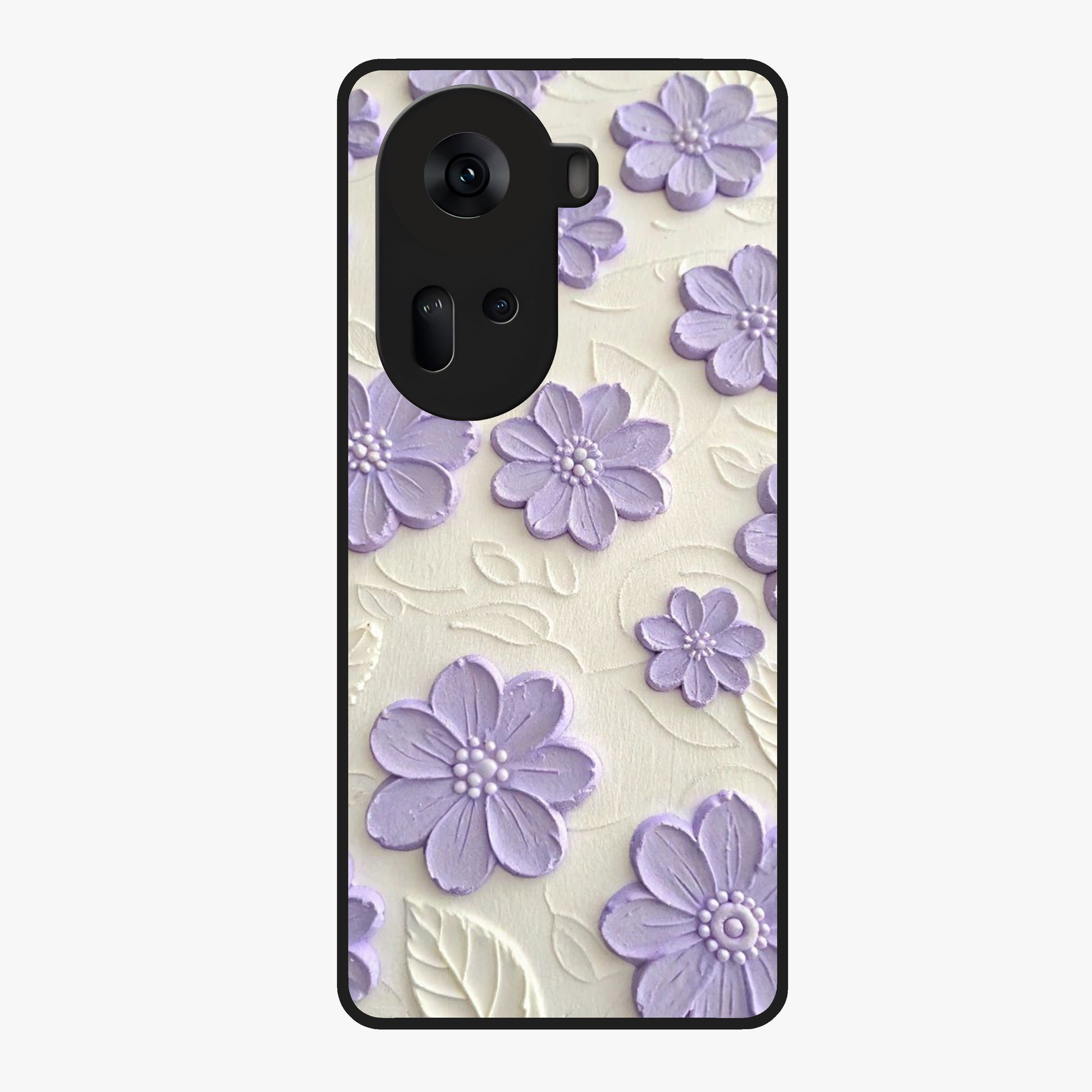 Floral Wall Art With Purple Flowers Glass Case showing flat back view with purple flower artwork and glossy glass finish.