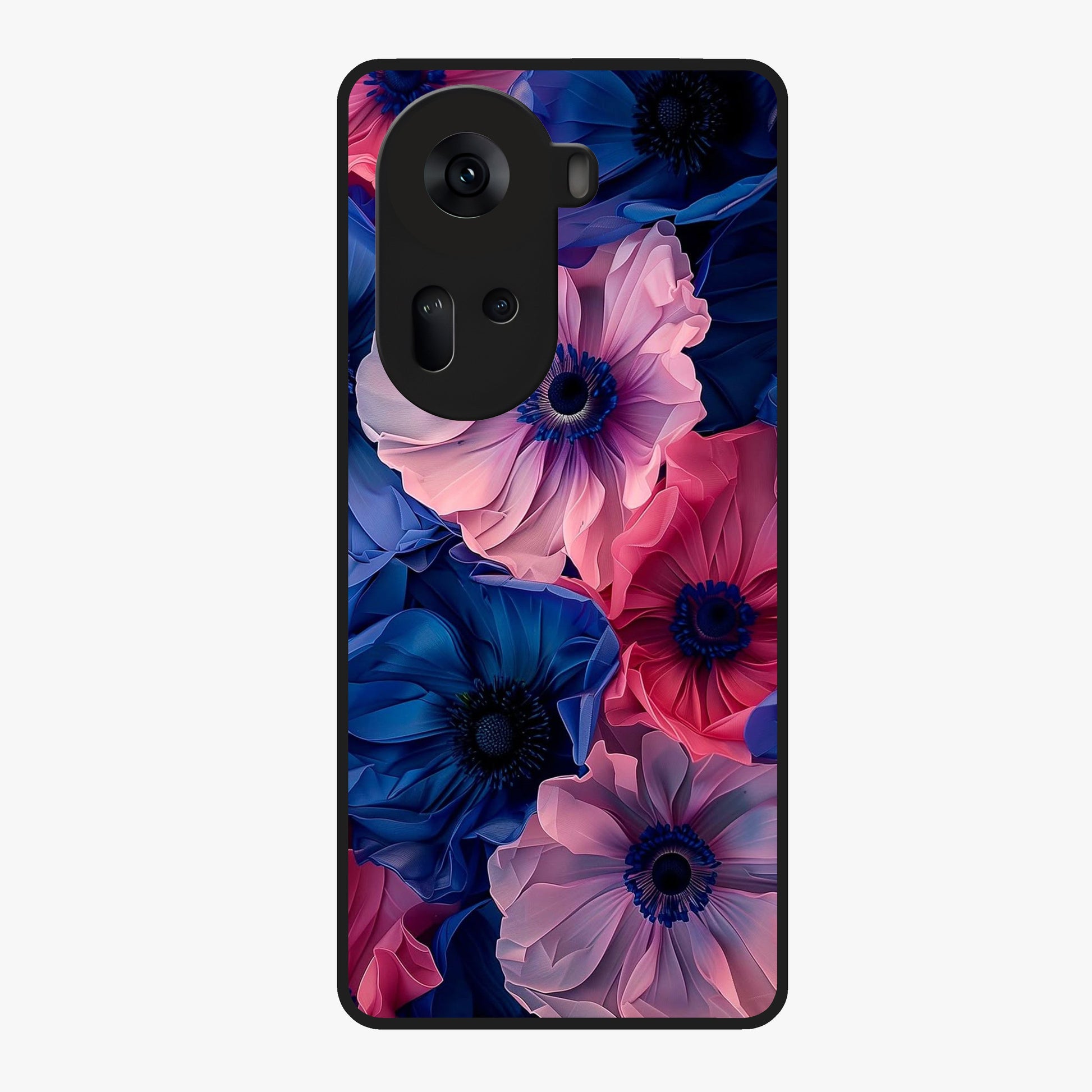 Flower Paper Art Pattern Glass Case showing flat back view with paper cut style floral artwork and glossy glass finish.