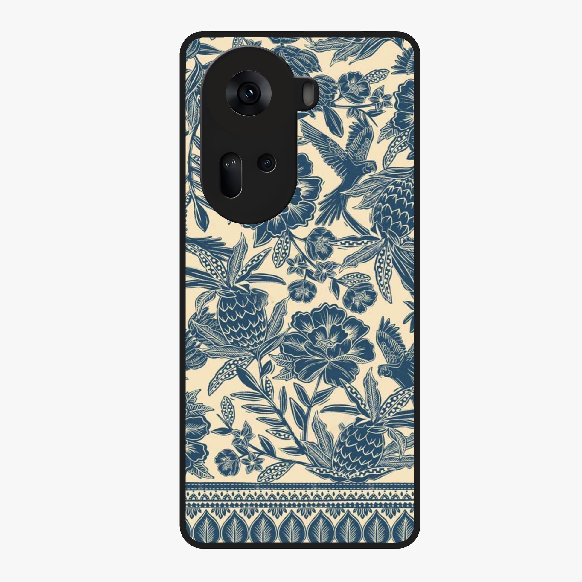 Heirloom Wild Bloom Glass Case showing flat back view with vintage inspired wild flower artwork and glossy glass finish.