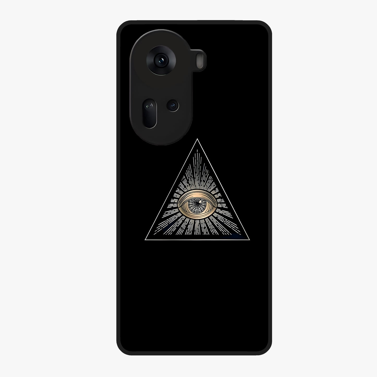 Illuminati Evil Glass Case showing flat back view with mysterious illuminati symbol artwork and glossy glass finish.