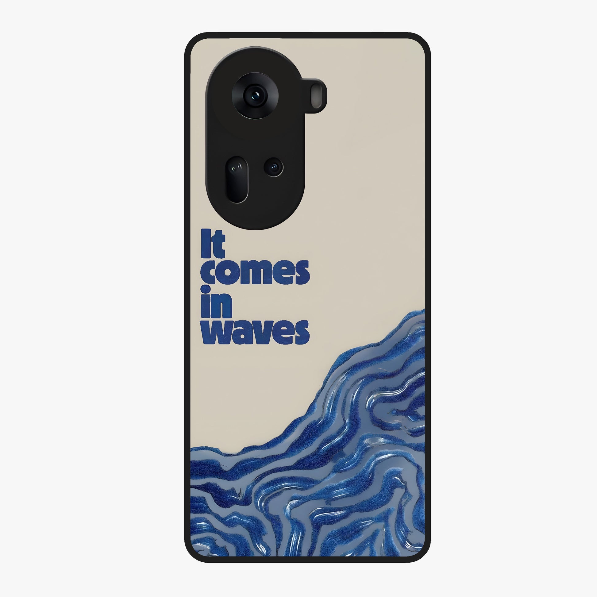 It Comes In Waves Quote Glass Case showing flat back view with inspirational wave themed quote artwork and glossy glass finish.