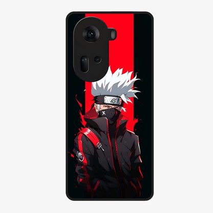 Kakashi Scarlet Shadow Glass Case showing flat back view with powerful anime ninja artwork and glossy glass finish.