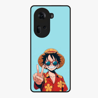 Luffy Summer Anime Vibe Glass Case showing flat back view with vibrant anime character artwork and glossy glass finish.