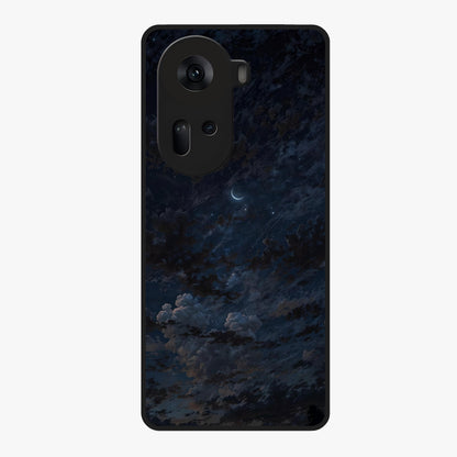 Lunar Veil Silence Glass Case showing flat back view with mystical moon veil artwork and glossy glass finish.
