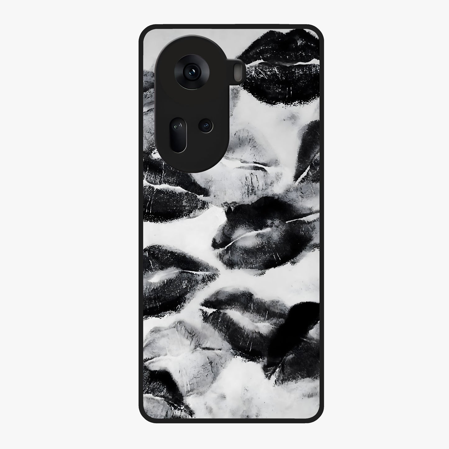 Midnight Kiss Marks Glass Case showing flat back view with lipstick kiss mark artwork and glossy glass finish.