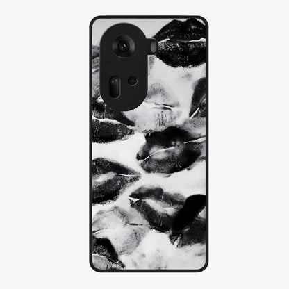 Midnight Kiss Marks Glass Case showing flat back view with lipstick kiss mark artwork and glossy glass finish.