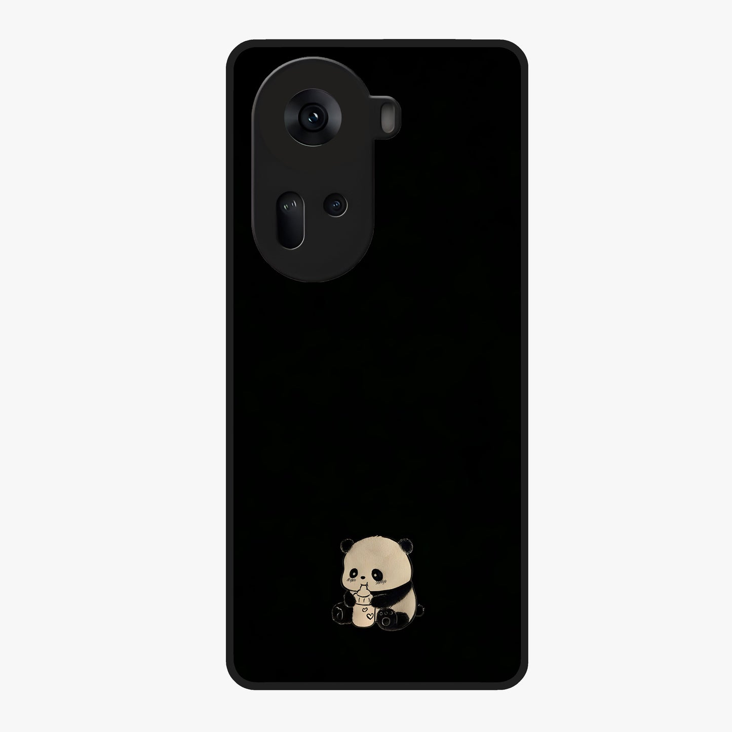 Midnight Panda Love Glass Case showing flat back view with cute panda themed artwork and glossy glass finish.