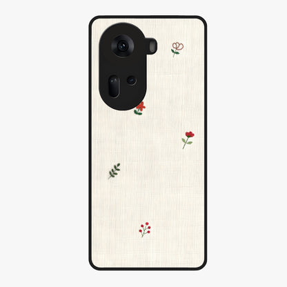 Minimal Petal Whispers Glass Case showing flat back view with soft minimal floral artwork and glossy glass finish.